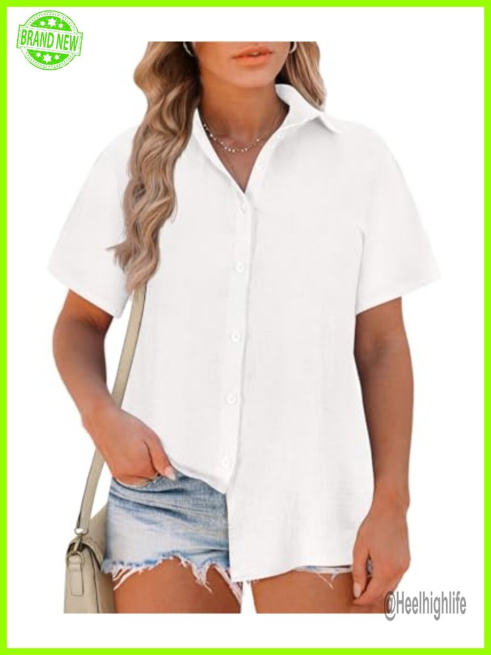 Plus Size Button Down Shirt Roll-Up Cuffed Short Sleeve Collared Summer Blouse